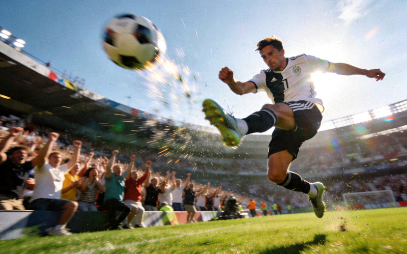 世界杯比赛精彩射门瞬间，球员凌空抽射